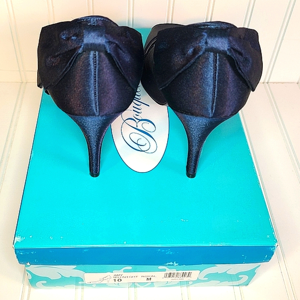 Bouquets Amy Midnight Royal Blue Open Toe Platform Stillettos with Bow size 10